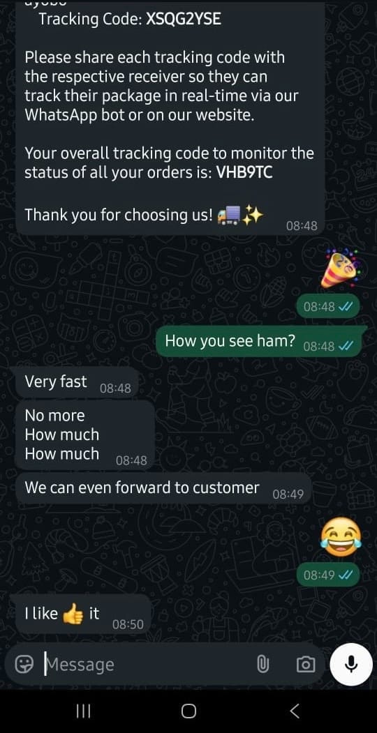 a positive review from a business owner using RAYA to place deliveries in Lagos